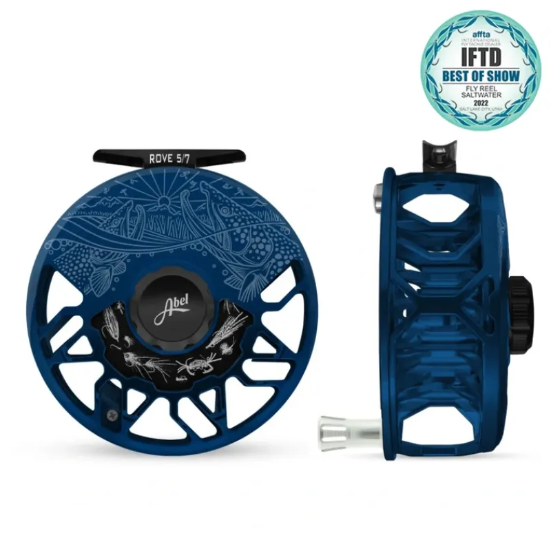 Fishing Line^ Abel ROVE Reel 5/7 Deep Blue Underwood Drift, Black Drag Knob with Platinum Handle - Your Premium Fishing Gear Store Rods Lines Baits Accessories