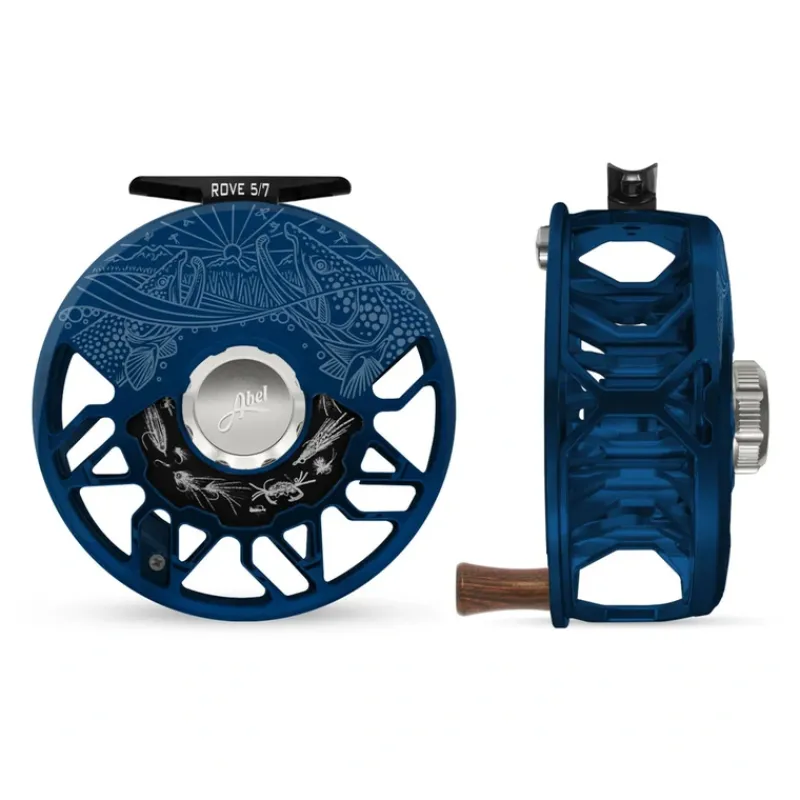 Fishing Line^ Abel ROVE Reel 5/7 Deep Blue Underwood Drift, Platinum Drag Knob with Rosewood Handle - Your Premium Fishing Gear Store Rods Lines Baits Accessories