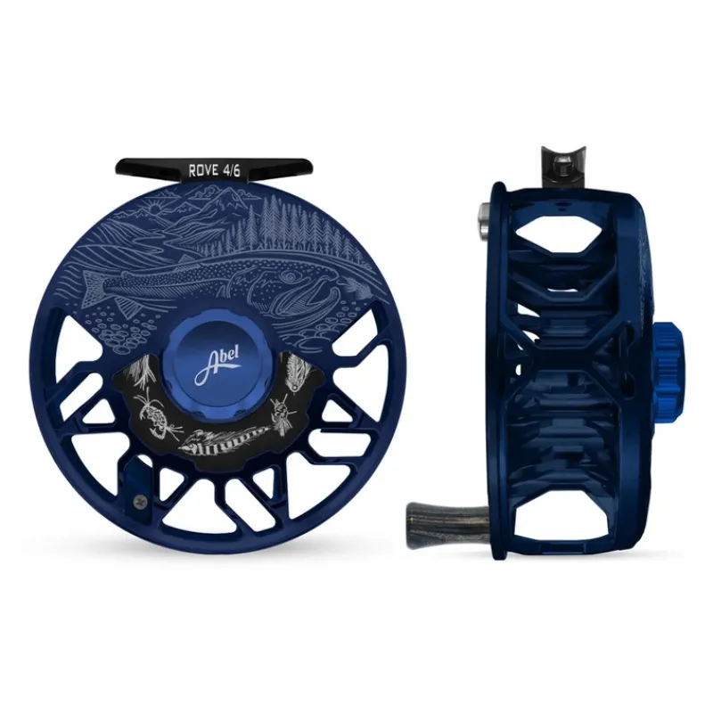 Fishing Line^ Abel ROVE Reel 4/6 Satin Deep Blue, Underwood Swing and Saltwater Flies Engraving with Ebony Handle - Your Premium Fishing Gear Store Rods Lines Baits Accessories
