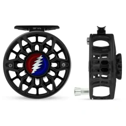 Fishing Line^ Abel SDF Reel Ported 5/6 Gloss Black, Grateful Dead Lightnig Bolt Drag Knob with Platinum Handle - Your Premium Fishing Gear Store Rods Lines Baits Accessories