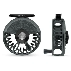 Fishing Line^ Abel Vaya Reel 4/5 Slate Gray, Gloss Black Drag Knob, Underwood On the Hunt Engraving with Ebony Handle - Your Premium Fishing Gear Store Rods Lines Baits Accessories