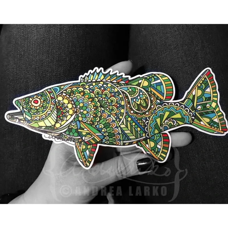 Shop All^ Andrea Larko Smallmouth Bass Zentangle Sticker - Your Premium Fishing Gear Store Rods Lines Baits Accessories