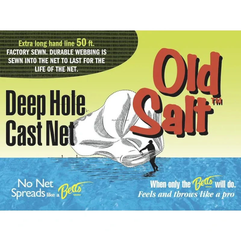 Fishing Line^ Betts Old Salt Deep Hole Mono Cast Net 6' 3/8" Mesh, Sewn-in Webbing - Your Premium Fishing Gear Store Rods Lines Baits Accessories