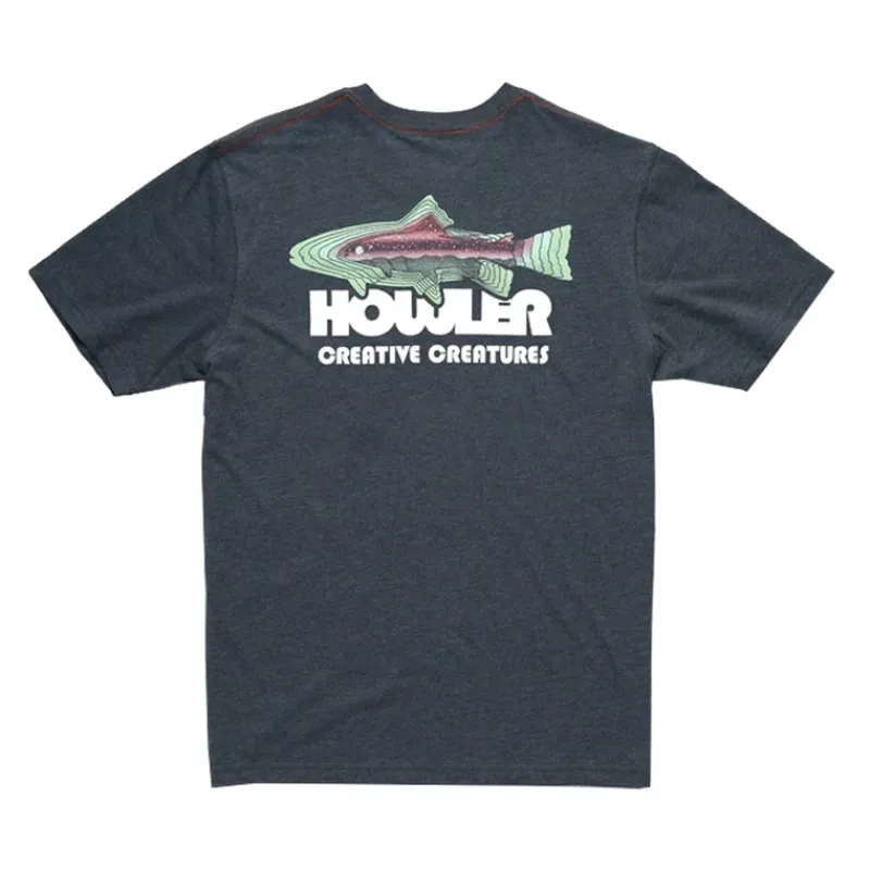 Shop All^ Howler Bros Blended Pocket T-Shirt Trucha : Charcoal Heather - Your Premium Fishing Gear Store Rods Lines Baits Accessories