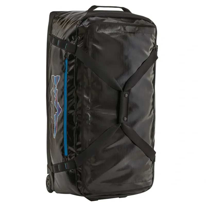 Patagonia Black Hole Wheeled Duffel 100L Black w/Fitz Trout - Your Premium Fishing Gear Store Rods Lines Baits Accessories* Store