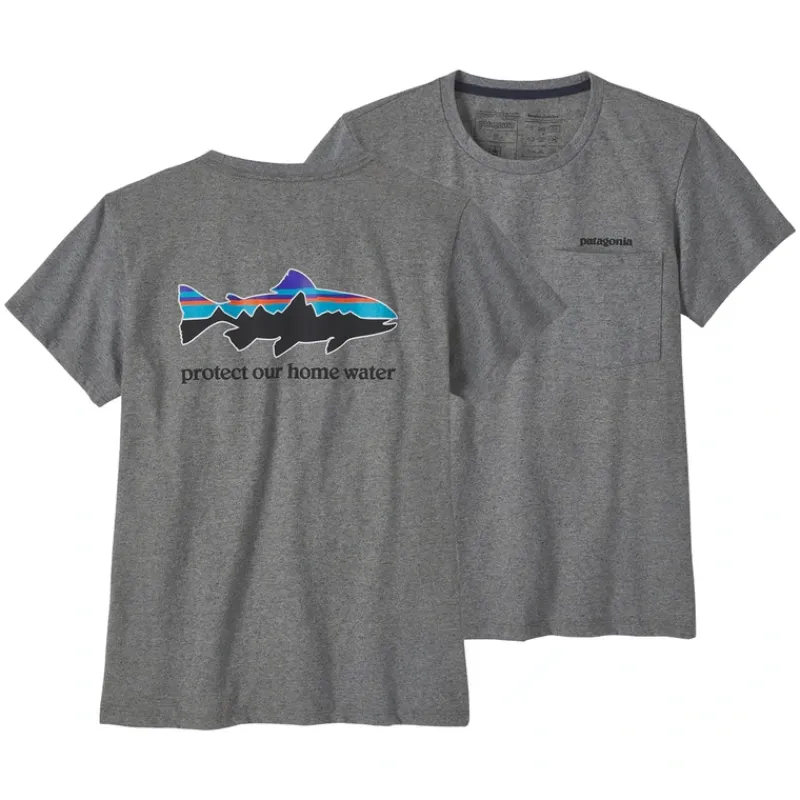 Patagonia Womens Home Water Pocket Responsibili-Tee - Gravel Heather - Your Premium Fishing Gear Store Rods Lines Baits Accessories* Best Sale