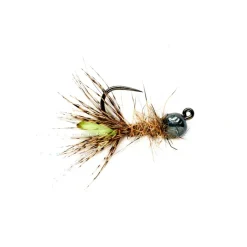 Peeping Caddis Jig Burnt Green Tungsten Beadhead Barbless - Your Premium Fishing Gear Store Rods Lines Baits Accessories* Clearance