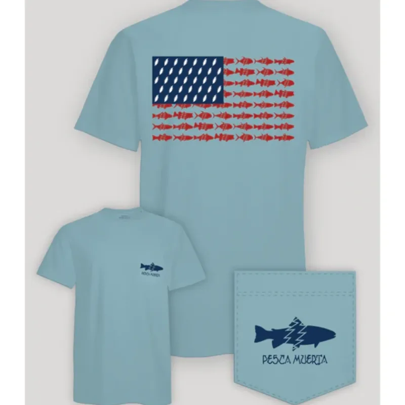 Pesca Muerta S/S Pocket T-Shirt 'Merica Foamy Blue - Your Premium Fishing Gear Store Rods Lines Baits Accessories* Cheap