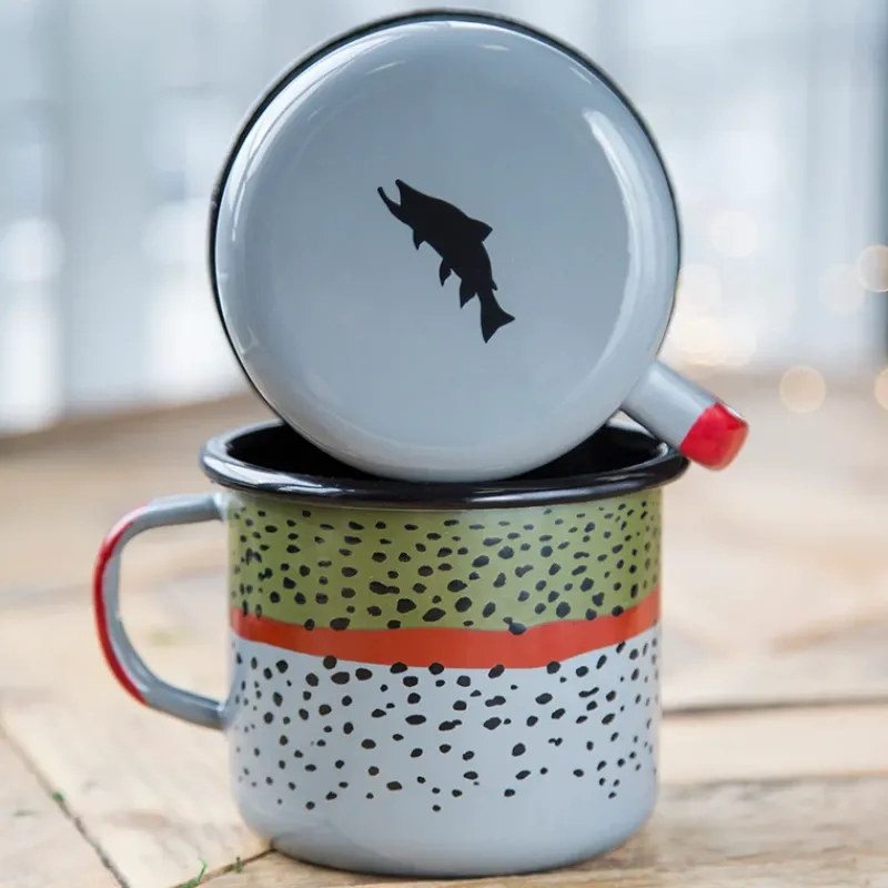Rep Your Water Rainbow Trout Skin Enamel Camp Mug - Your Premium Fishing Gear Store Rods Lines Baits Accessories* Flash Sale