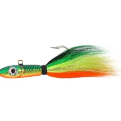 Sea Striker Bucktail Big Game Jig with Rattle/Grub Keeper, 6oz, 9/0, Firetiger - Your Premium Fishing Gear Store Rods Lines Baits Accessories* Store