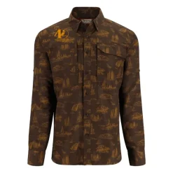 Simms 40th Logo Guide Shirt Hickory Mayfly Print - Your Premium Fishing Gear Store Rods Lines Baits Accessories* Best Sale