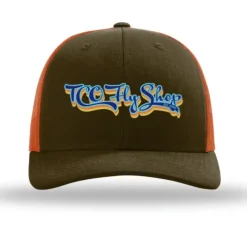 Fly Fishing^ TCO Fly Shop Hat Low Pro Trucker - Retro Logo Mushroom/Burnt Orange - Your Premium Fishing Gear Store Rods Lines Baits Accessories
