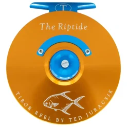 Fishing Line^ Tibor Riptide Reel Custom Sunset Orange with Aqua with Permit Engraving - Your Premium Fishing Gear Store Rods Lines Baits Accessories