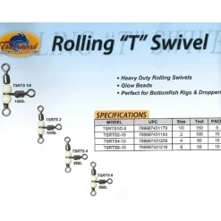 Fishing Line^ Tsunami Stainless 3-Way Beaded Rolling T Swivel TSRT - Your Premium Fishing Gear Store Rods Lines Baits Accessories